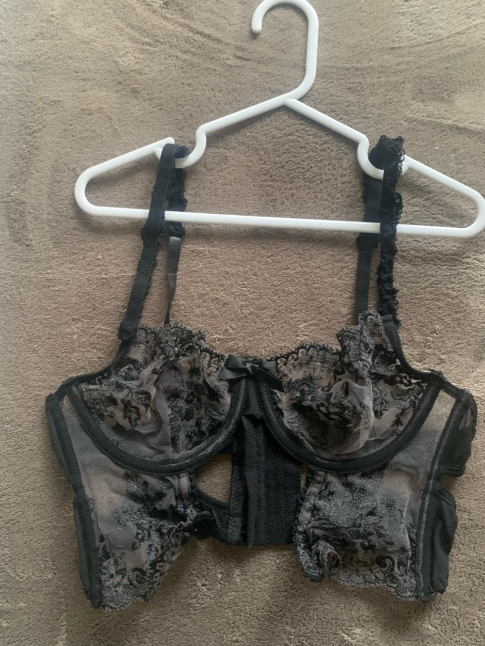 Sheer Black Lace Underwire Bra with Embroidered Detail